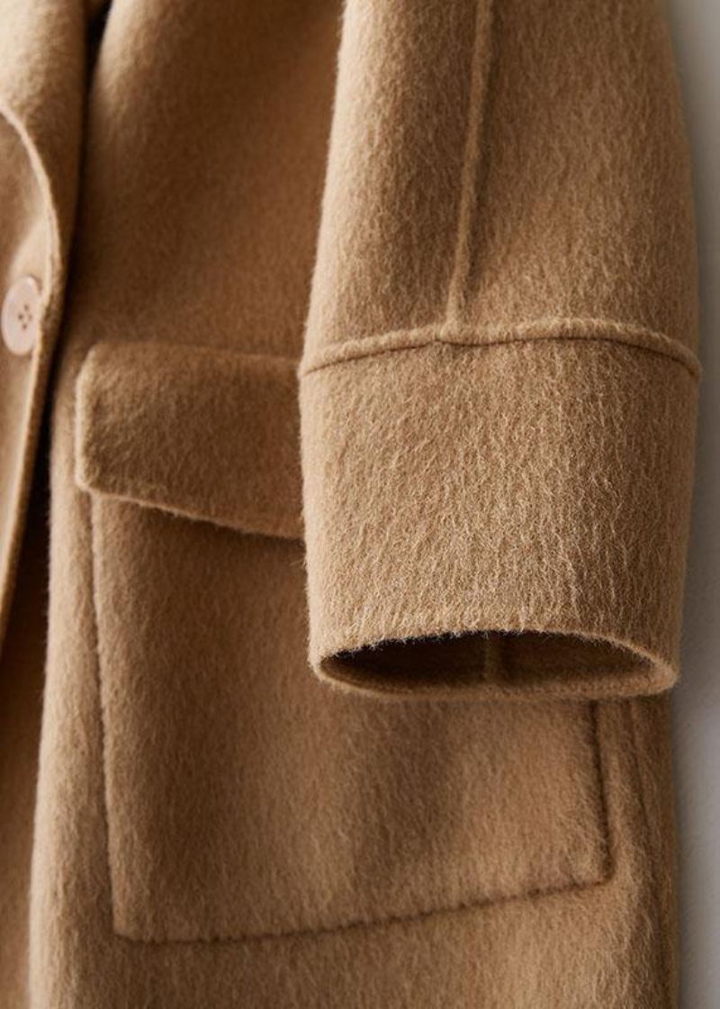 Kvinner Løstsittende Vinterjakker Store Lommer Damefrakker Beige Ullfrakk - Trenchcoats for kvinner