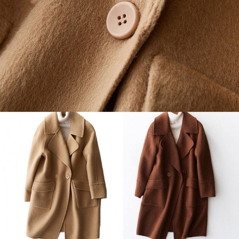 Kvinner Løstsittende Vinterjakker Store Lommer Damefrakker Beige Ullfrakk - Trenchcoats for kvinner