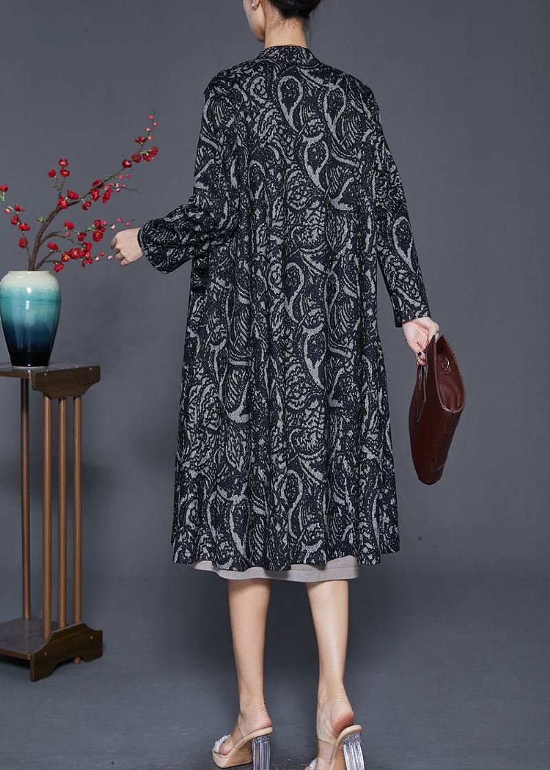 Kvinner Svart Oversized Print Cotton Trench Coats Høst - Trenchcoats for kvinner