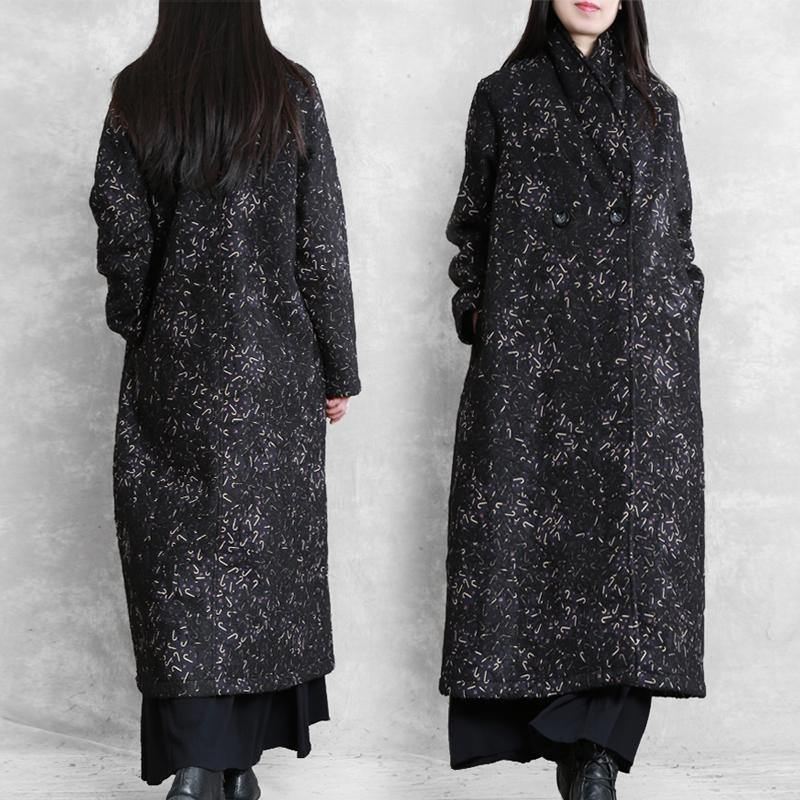 Kvinner Svart Print Plus Size Tunikafrakk Mote-ideer Frakk Med Hakklommer - Trenchcoats for kvinner