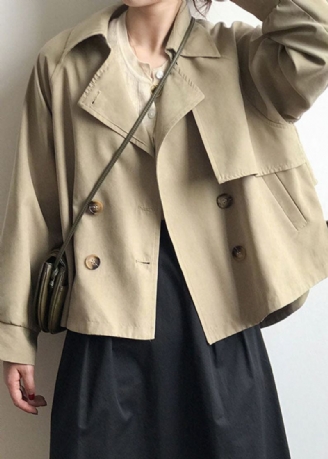 Løs Khaki Peter Pan Krage Patchwork Button Trench Coats Sprin