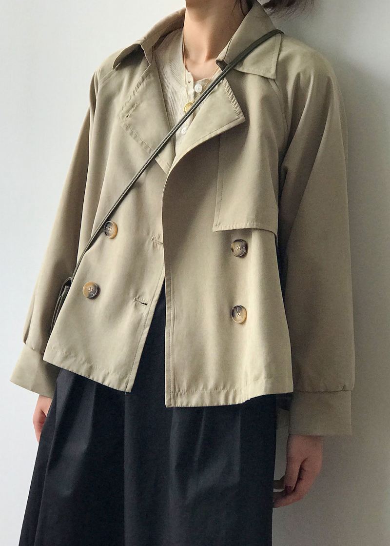 Løs Khaki Peter Pan Krage Patchwork Button Trench Coats Sprin - Khaki