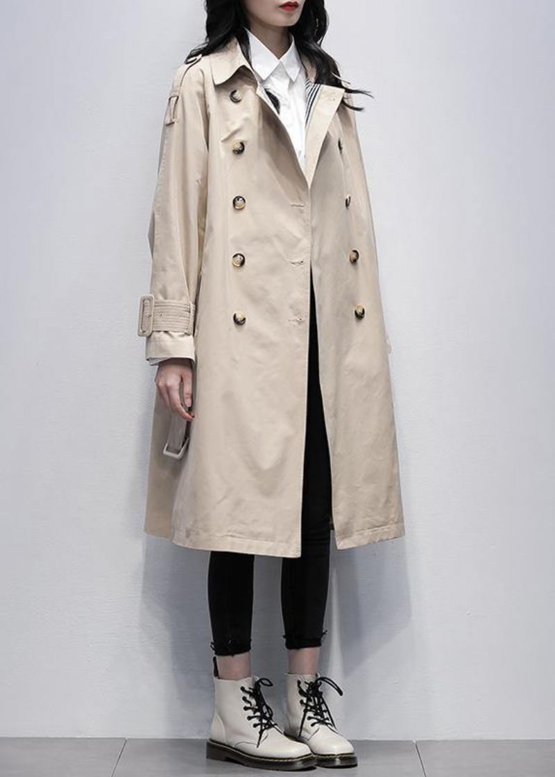 Løs Khaki Plus Size Trenchcoat Work Kåper Med Slips I Midjen - Trenchcoats for kvinner