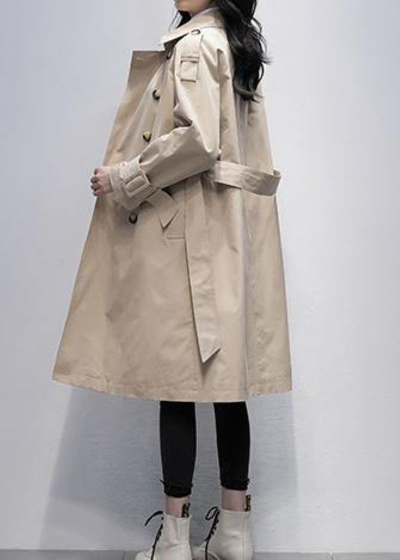 Løs Khaki Plus Size Trenchcoat Work Kåper Med Slips I Midjen - Trenchcoats for kvinner