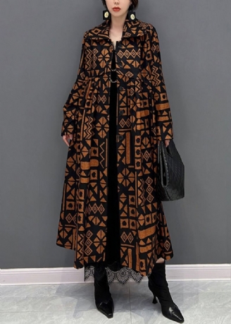 Løs Oransje Peter Pan Krage Print Button Trench Coats Fall