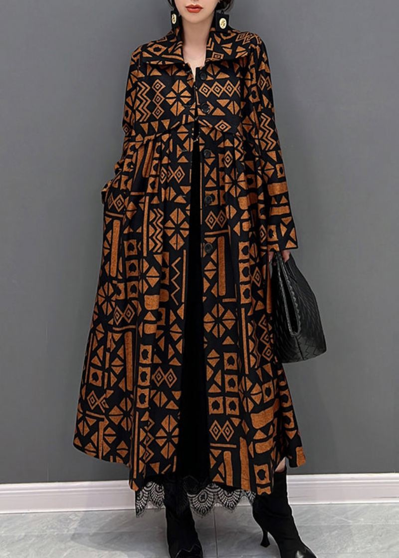 Løs Oransje Peter Pan Krage Print Button Trench Coats Fall - Trenchcoats for kvinner