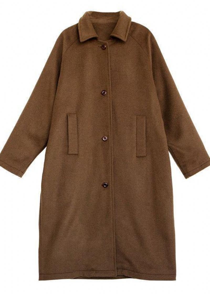 Luksus Brun Ullkåpe For Dame Oversize Lommer Notched Coats - Trenchcoats for kvinner