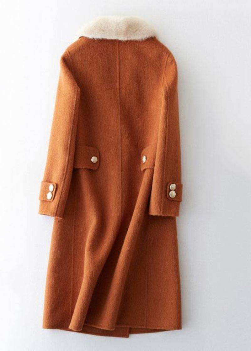 Luksus Oversize Trenchcoat Pelskrage Brun Utkantet Ullfrakk - Trenchcoats for kvinner