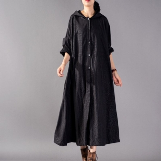 Luksus Sorte Kåper Oversize Hette Mote Trenchcoat Fin Baggy Vinterfrakk