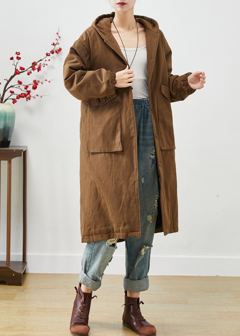 Moderne Brune Hettelommer Cotton Trench Spring