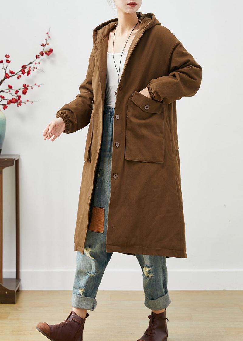 Moderne Brune Hettelommer Cotton Trench Spring - Trenchcoats for kvinner