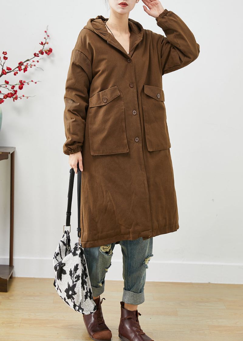 Moderne Brune Hettelommer Cotton Trench Spring - Trenchcoats for kvinner