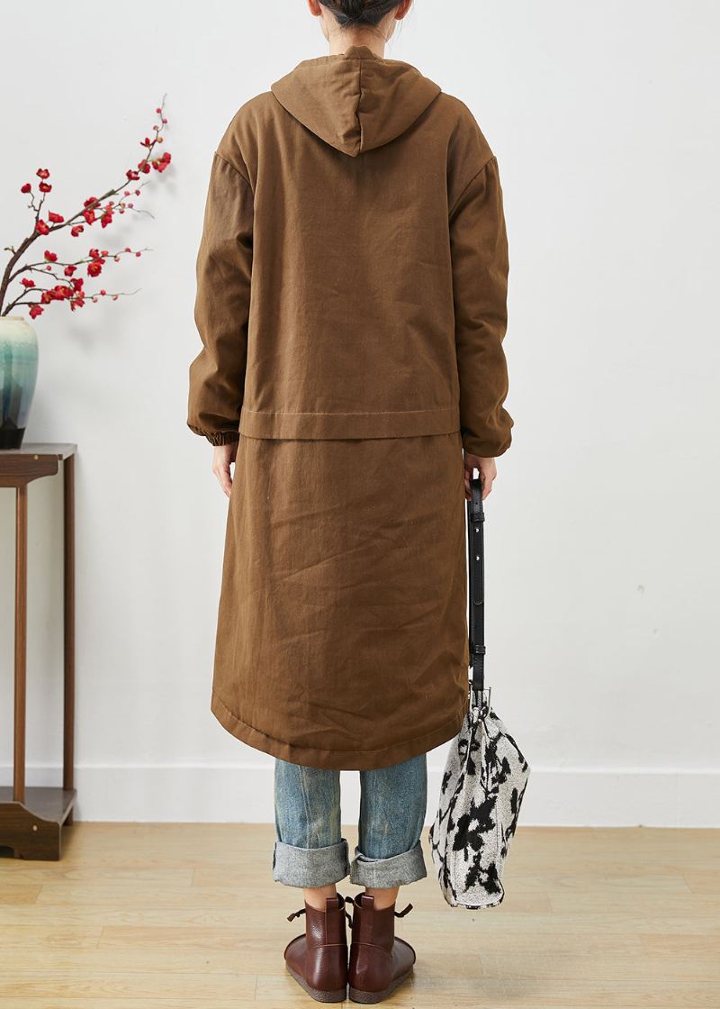 Moderne Brune Hettelommer Cotton Trench Spring - Trenchcoats for kvinner