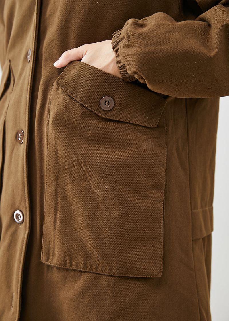 Moderne Brune Hettelommer Cotton Trench Spring - Trenchcoats for kvinner