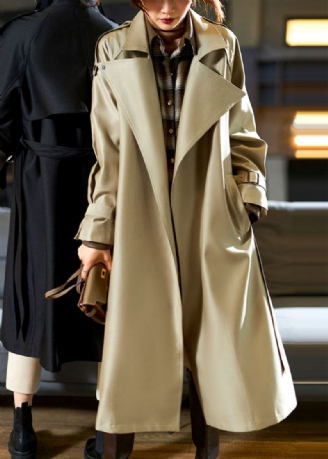 Moderne Khaki Hakk Lommer Sashes Trench Coat Fall