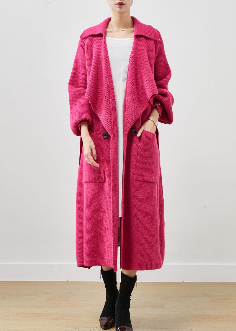 Moderne Rose Overdimensjonerte Lommer Strikk Coat Yttertøy Spring