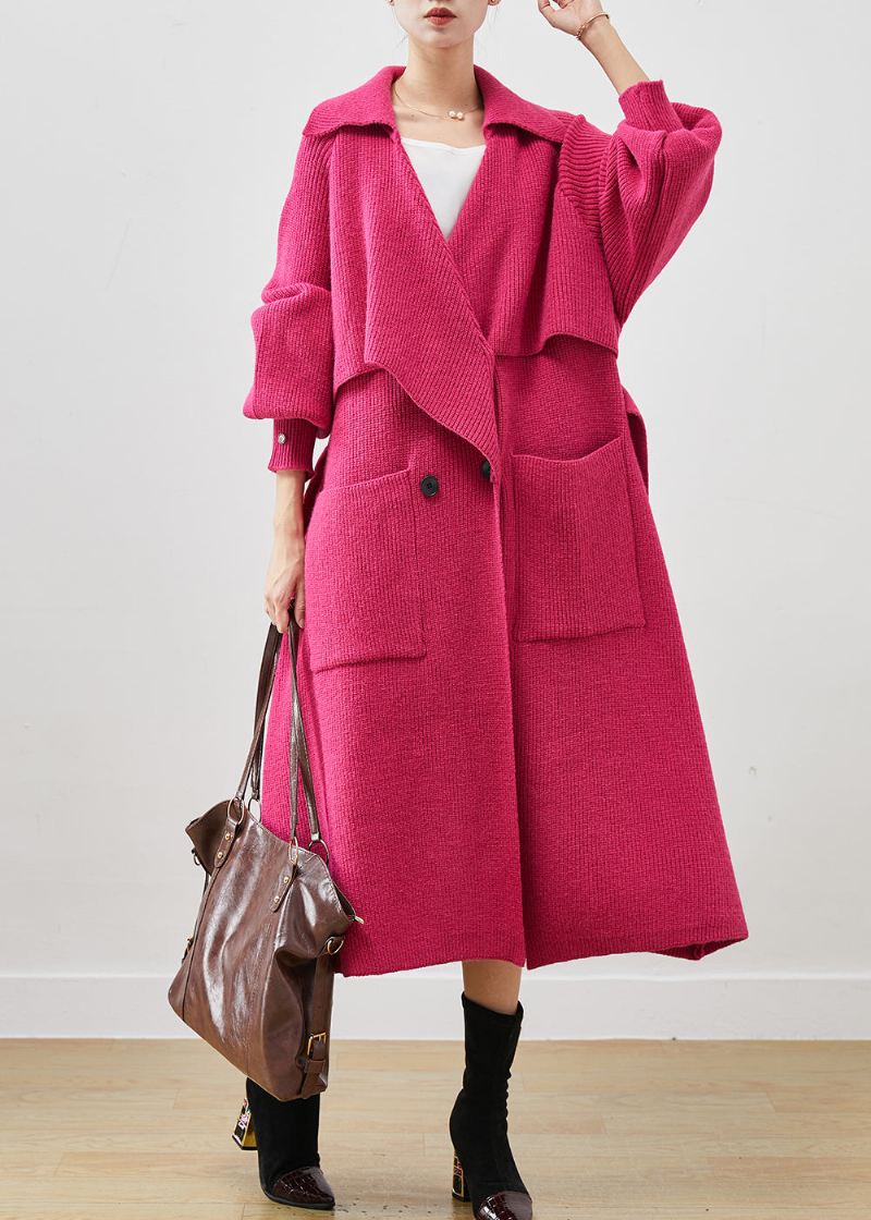 Moderne Rose Overdimensjonerte Lommer Strikk Coat Yttertøy Spring - Trenchcoats for kvinner