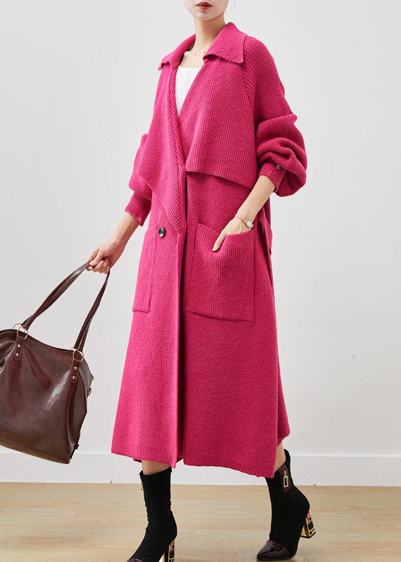 Moderne Rose Overdimensjonerte Lommer Strikk Coat Yttertøy Spring - Trenchcoats for kvinner