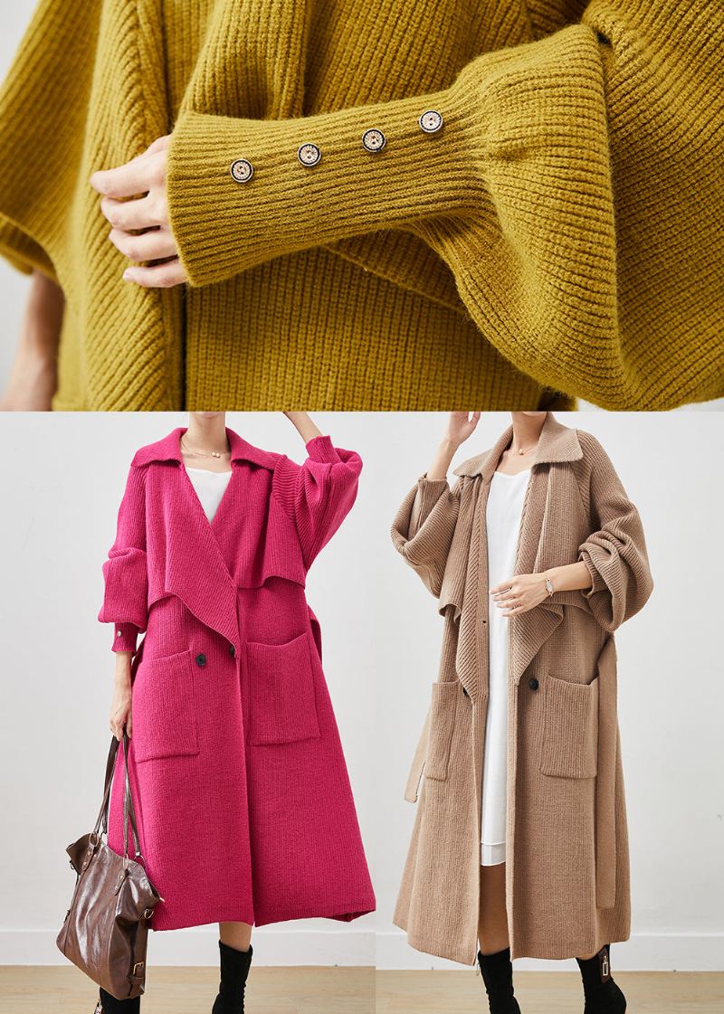 Moderne Rose Overdimensjonerte Lommer Strikk Coat Yttertøy Spring - Trenchcoats for kvinner