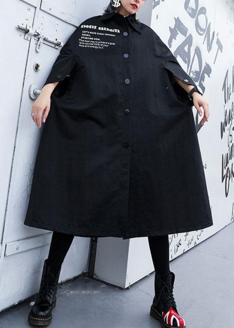 Moderne Svart Plus Size Lange Kåper Design Kappe Høstfrakk - Trenchcoats for kvinner