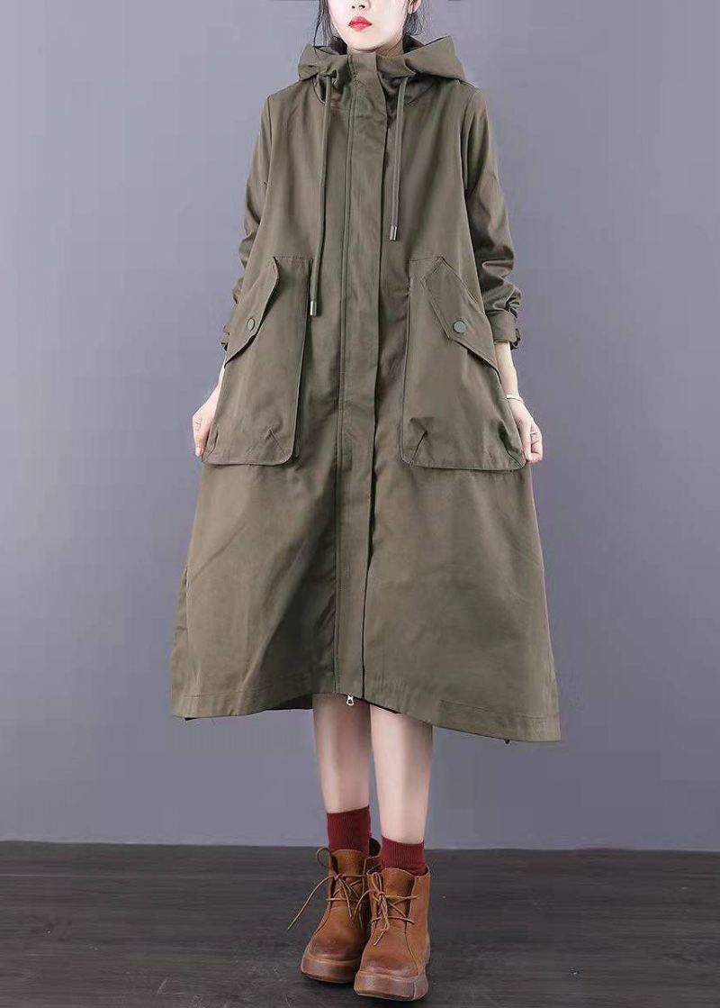 Monterte Army Green Zip Up Lommer Trenchcoats I Bomull Spring