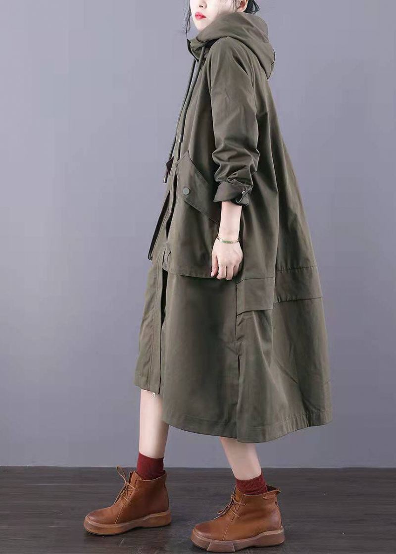 Monterte Army Green Zip Up Lommer Trenchcoats I Bomull Spring - Army Green