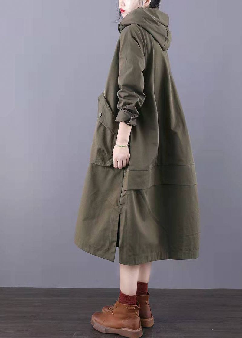 Monterte Army Green Zip Up Lommer Trenchcoats I Bomull Spring - Army Green