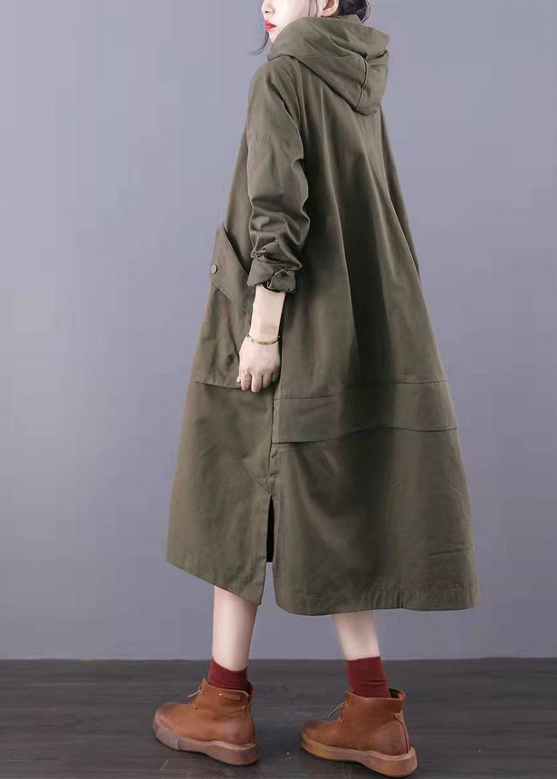 Monterte Army Green Zip Up Lommer Trenchcoats I Bomull Spring - Army Green