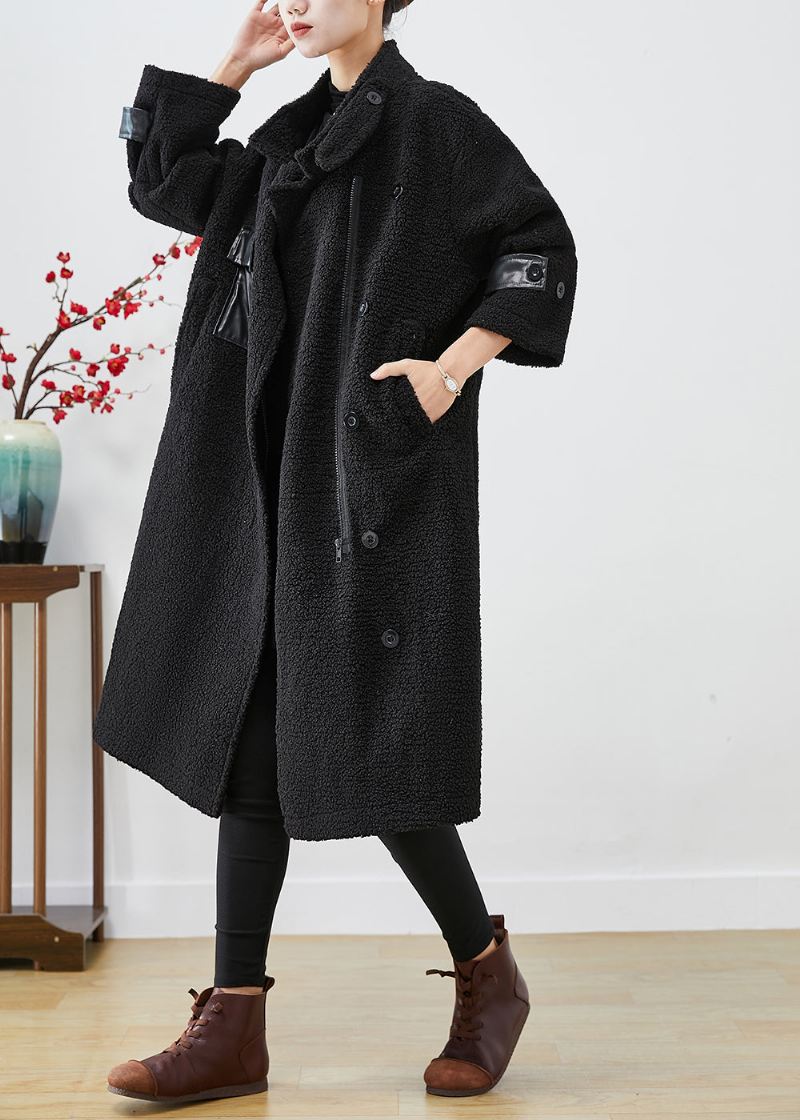 Monterte Svarte Overdimensjonerte Patchworklommer Cashmere Trench Winter