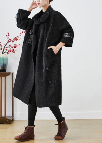 Monterte Svarte Overdimensjonerte Patchworklommer Cashmere Trench Winter