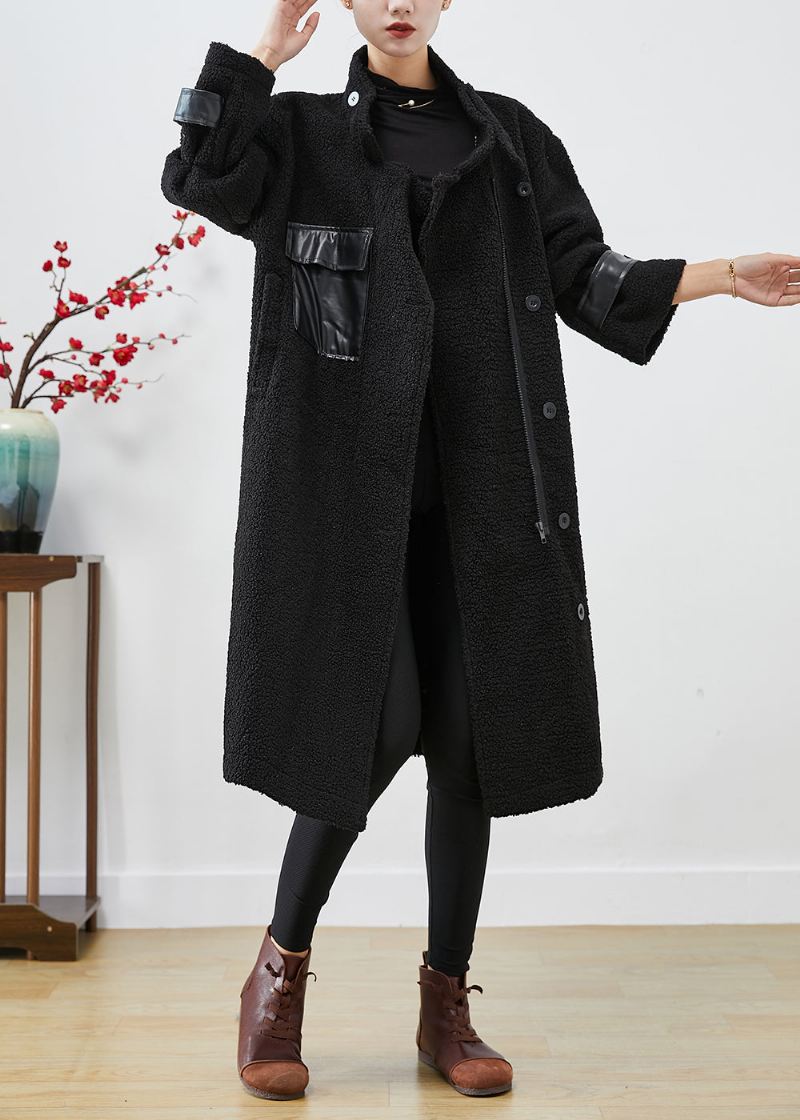 Monterte Svarte Overdimensjonerte Patchworklommer Cashmere Trench Winter - Trenchcoats for kvinner