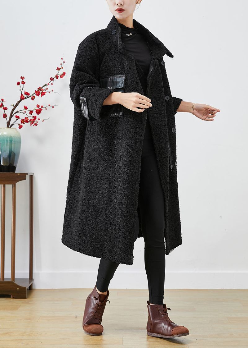 Monterte Svarte Overdimensjonerte Patchworklommer Cashmere Trench Winter - Trenchcoats for kvinner