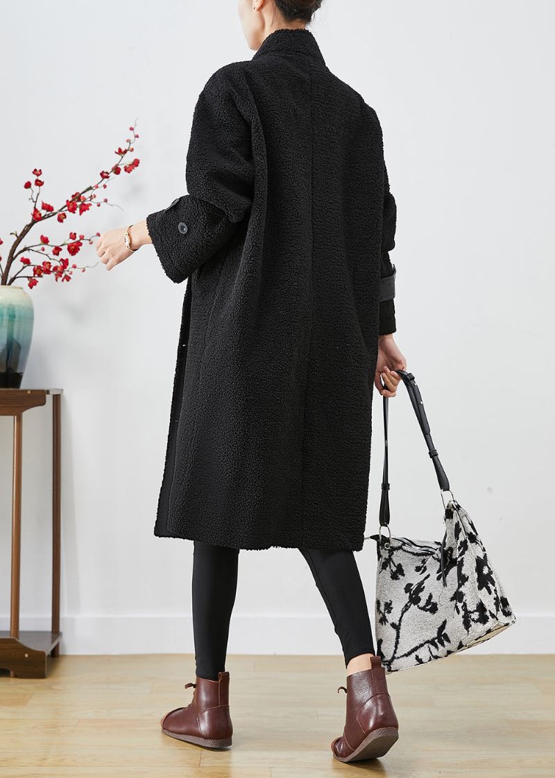 Monterte Svarte Overdimensjonerte Patchworklommer Cashmere Trench Winter - Trenchcoats for kvinner