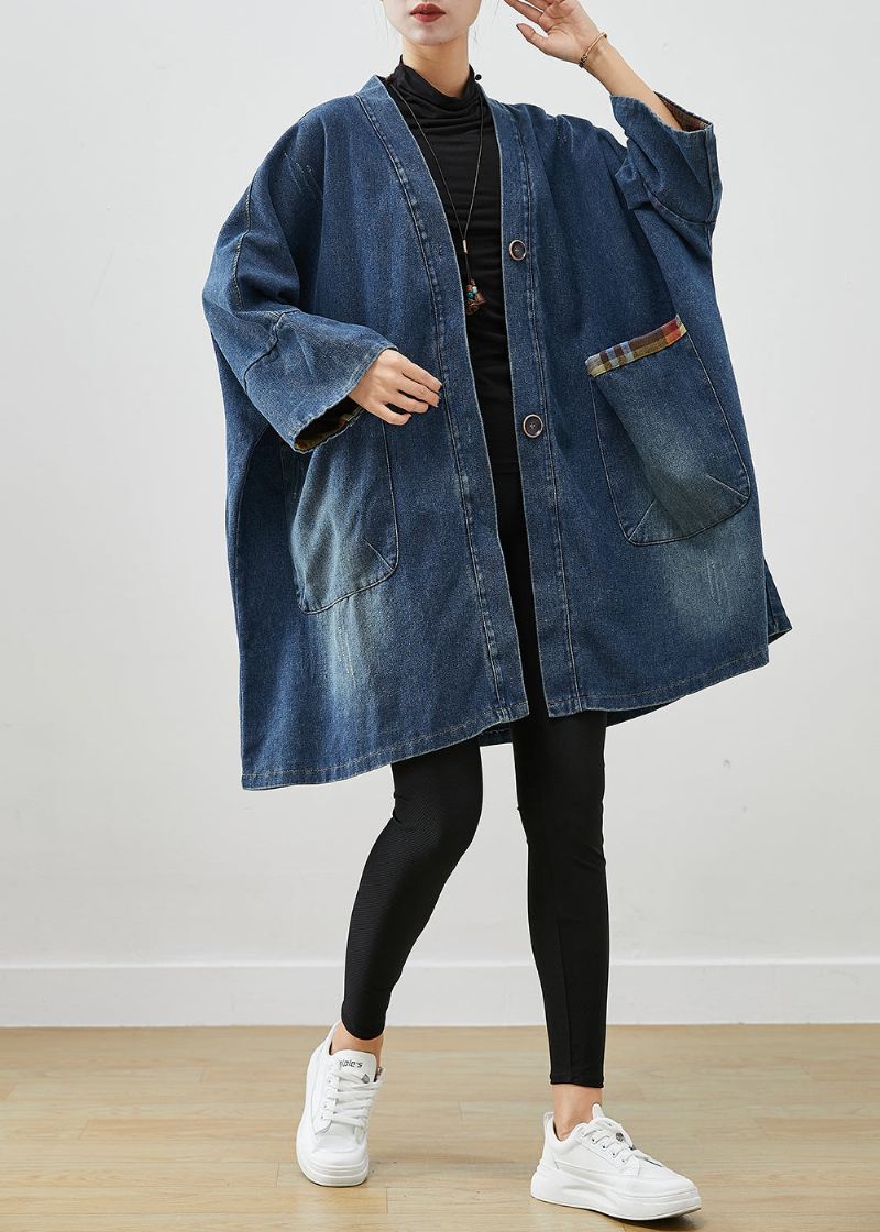 Mote Blå Oversized Patchwork Denim Coats Høst