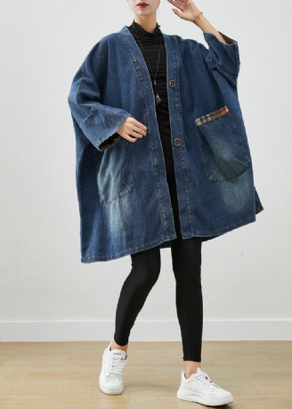 Mote Blå Oversized Patchwork Denim Coats Høst