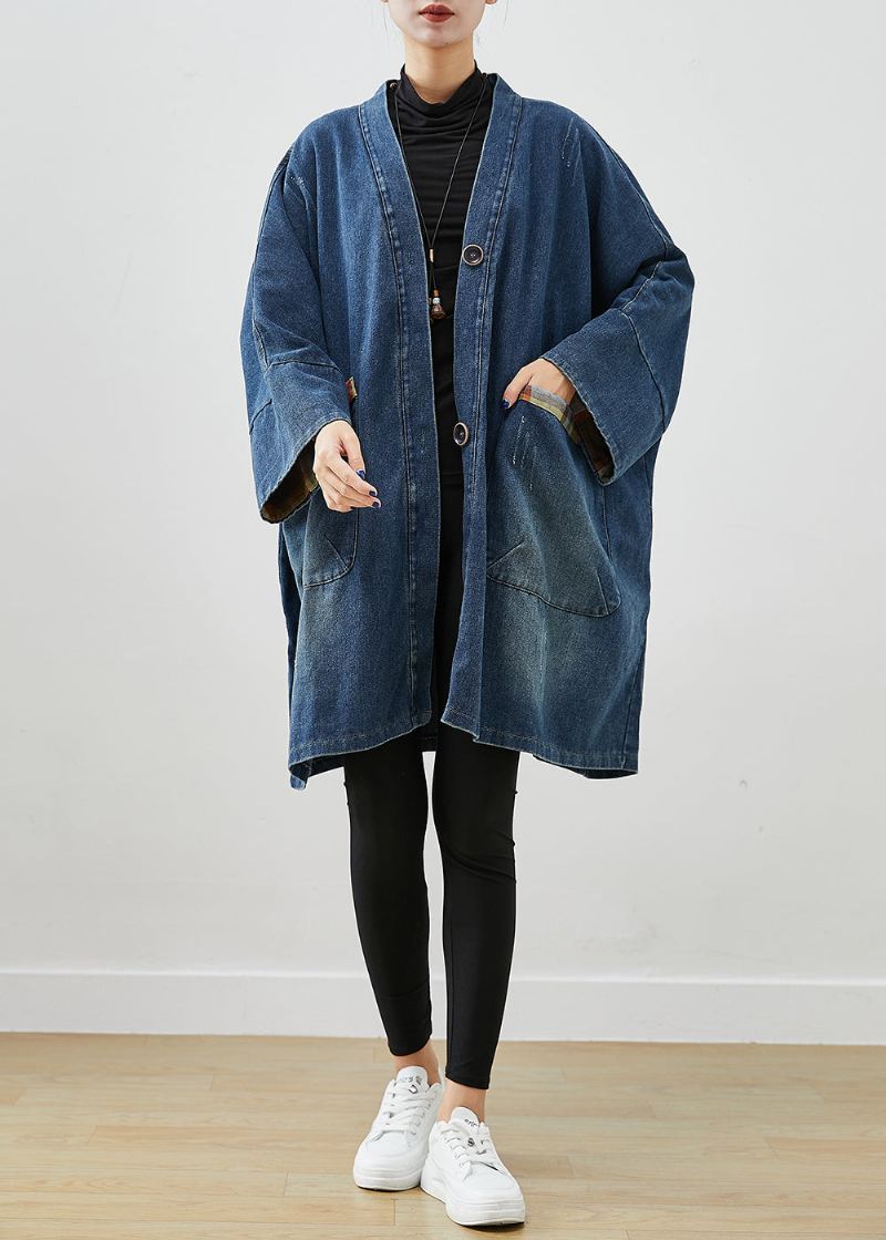 Mote Blå Oversized Patchwork Denim Coats Høst - Trenchcoats for kvinner