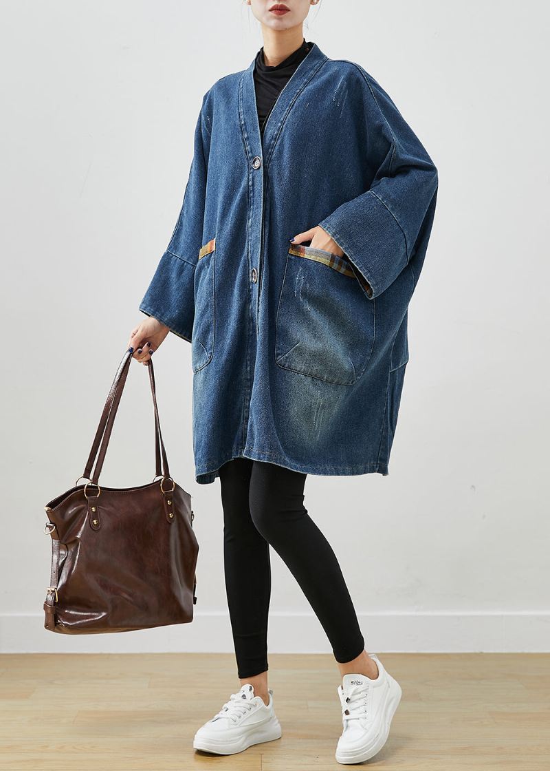 Mote Blå Oversized Patchwork Denim Coats Høst - Trenchcoats for kvinner