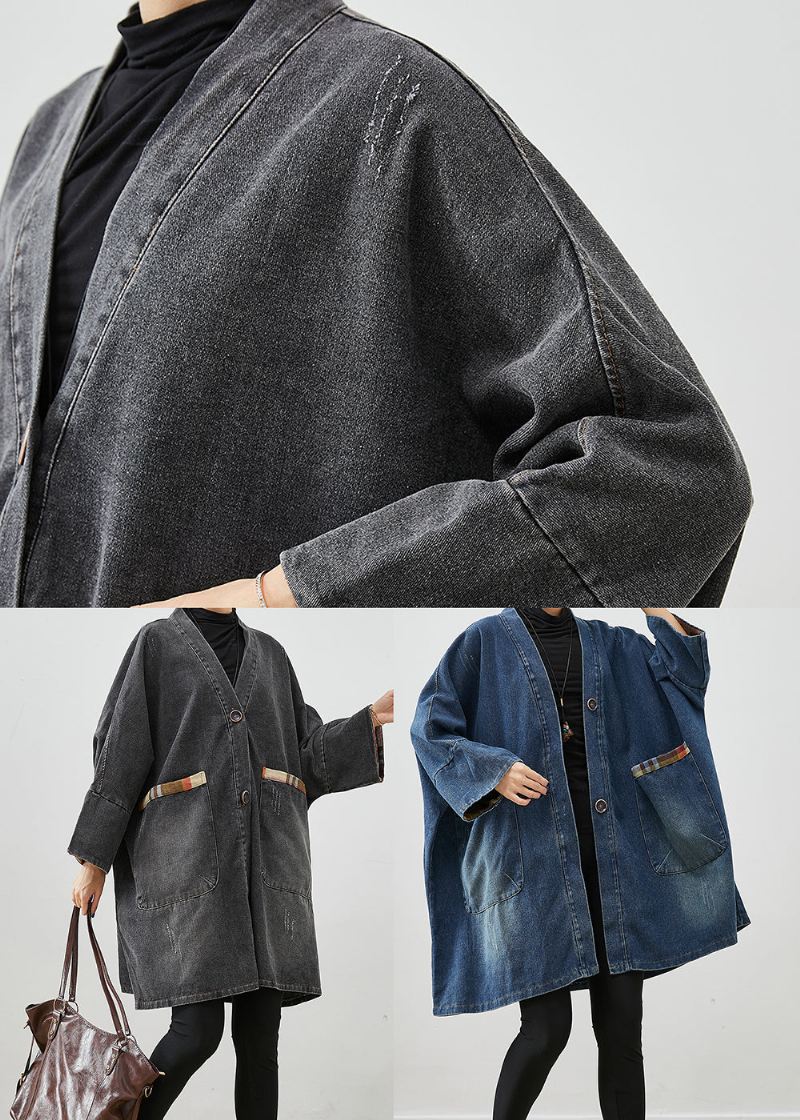 Mote Blå Oversized Patchwork Denim Coats Høst - Trenchcoats for kvinner