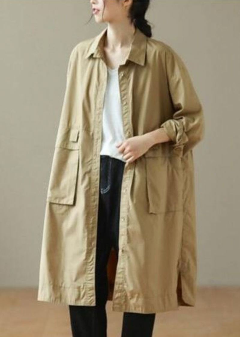 Mote Khaki Peter Pan Krage Mid Trench Coats Langermet - Khaki