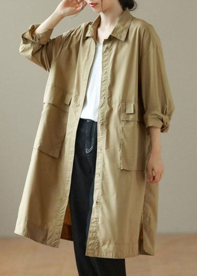 Mote Khaki Peter Pan Krage Mid Trench Coats Langermet - Khaki