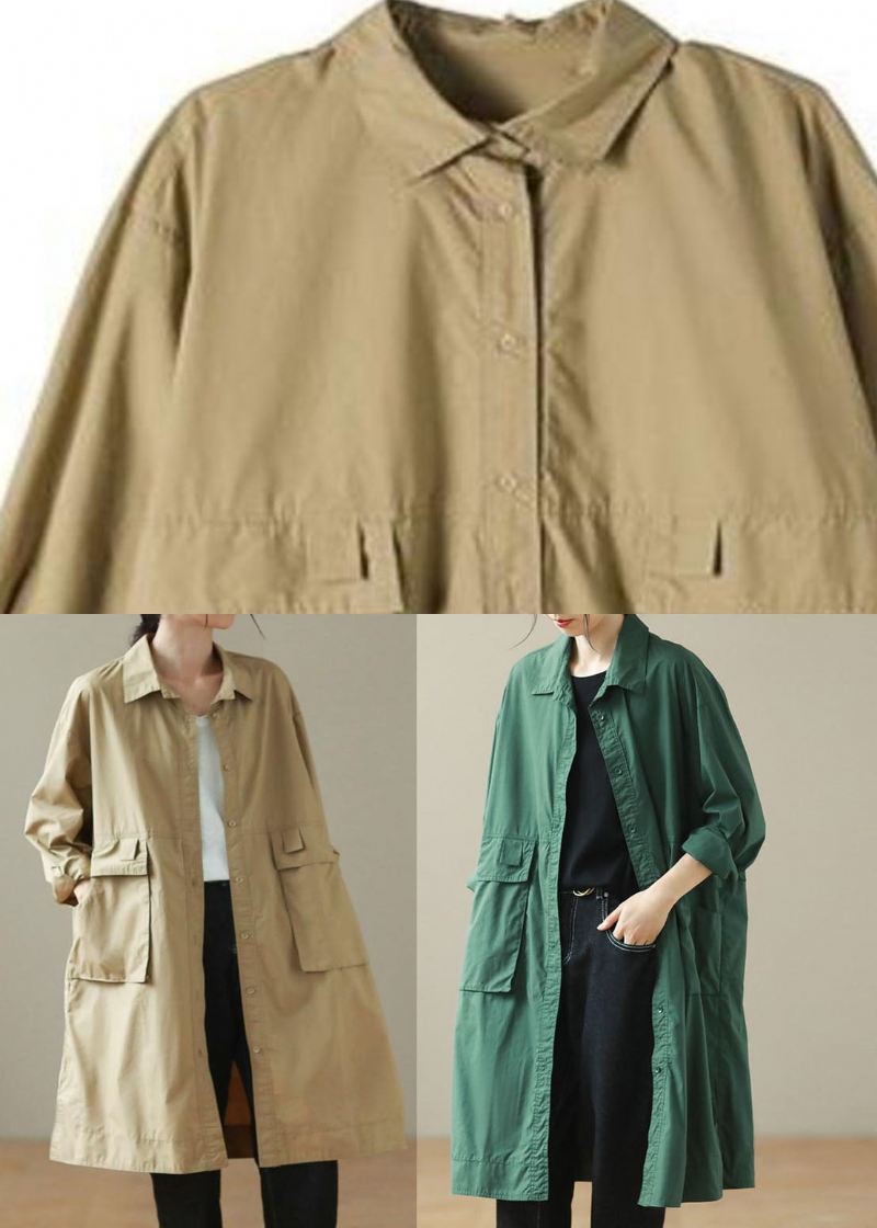 Mote Khaki Peter Pan Krage Mid Trench Coats Langermet - Khaki