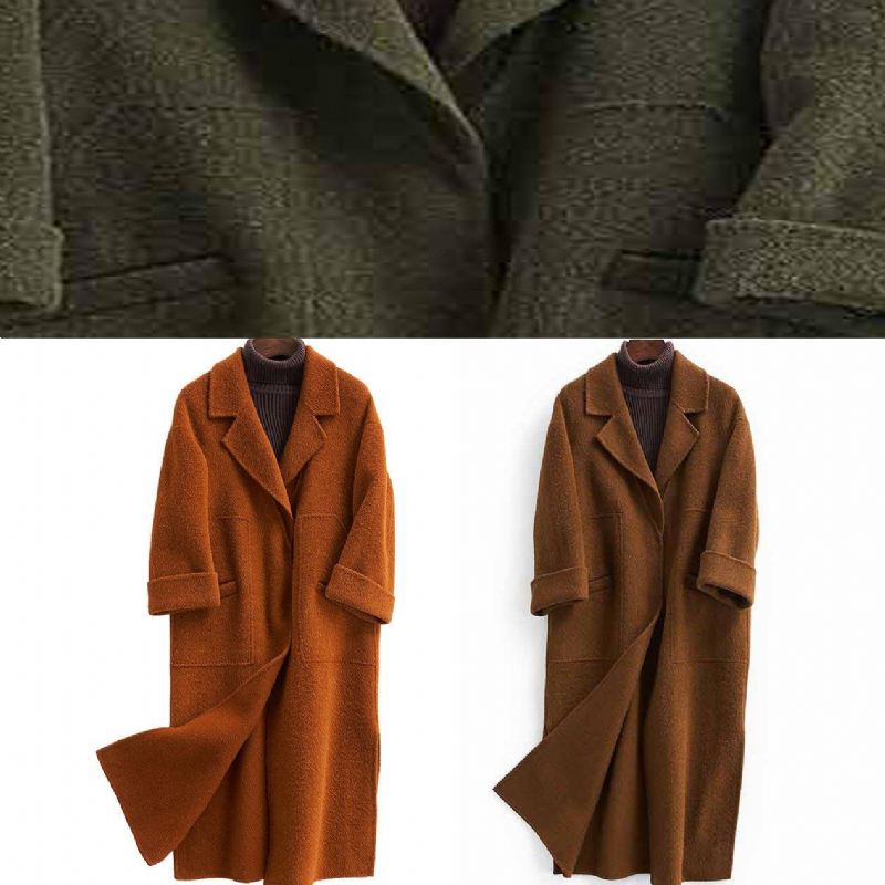 Mote Overdimensjonert Trenchcoat Halvermet Frakker Sjokolade Hakk Ullkåper - Trenchcoats for kvinner