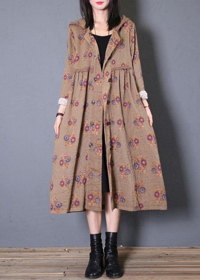 Mote Oversized Kåpe Høst Khaki Print Hette Cinched Coats