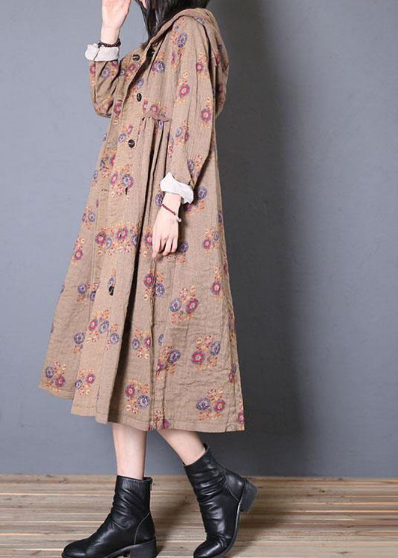 Mote Oversized Kåpe Høst Khaki Print Hette Cinched Coats - Svart