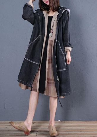 Mote Plus Size Trenchcoat Fall Svart Hetteovertrekk