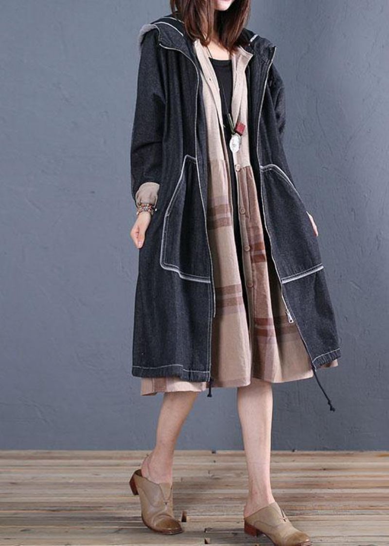 Mote Plus Size Trenchcoat Fall Svart Hetteovertrekk - Trenchcoats for kvinner