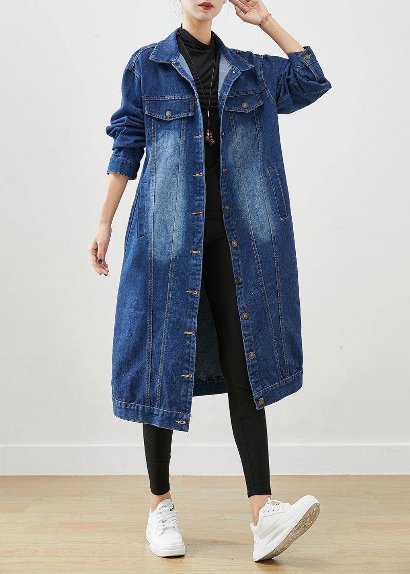 Moteblå Oversized Button Down Denim Trench Fall - Trenchcoats for kvinner