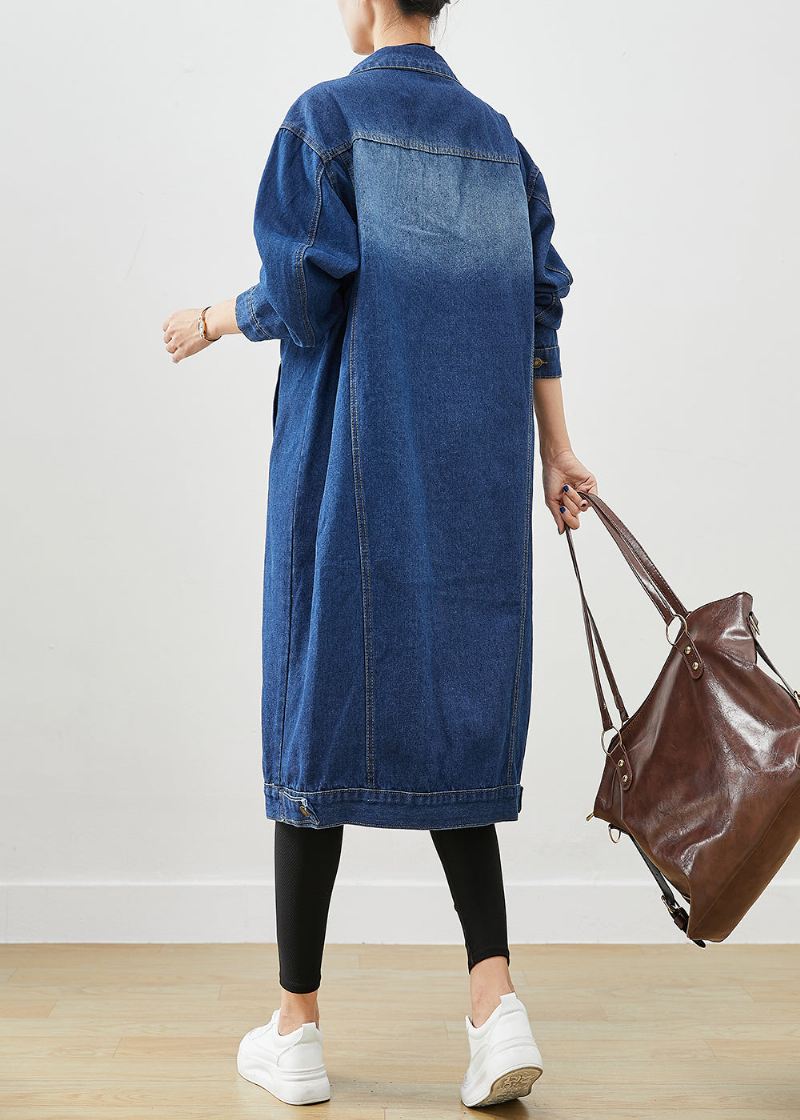 Moteblå Oversized Button Down Denim Trench Fall - Trenchcoats for kvinner