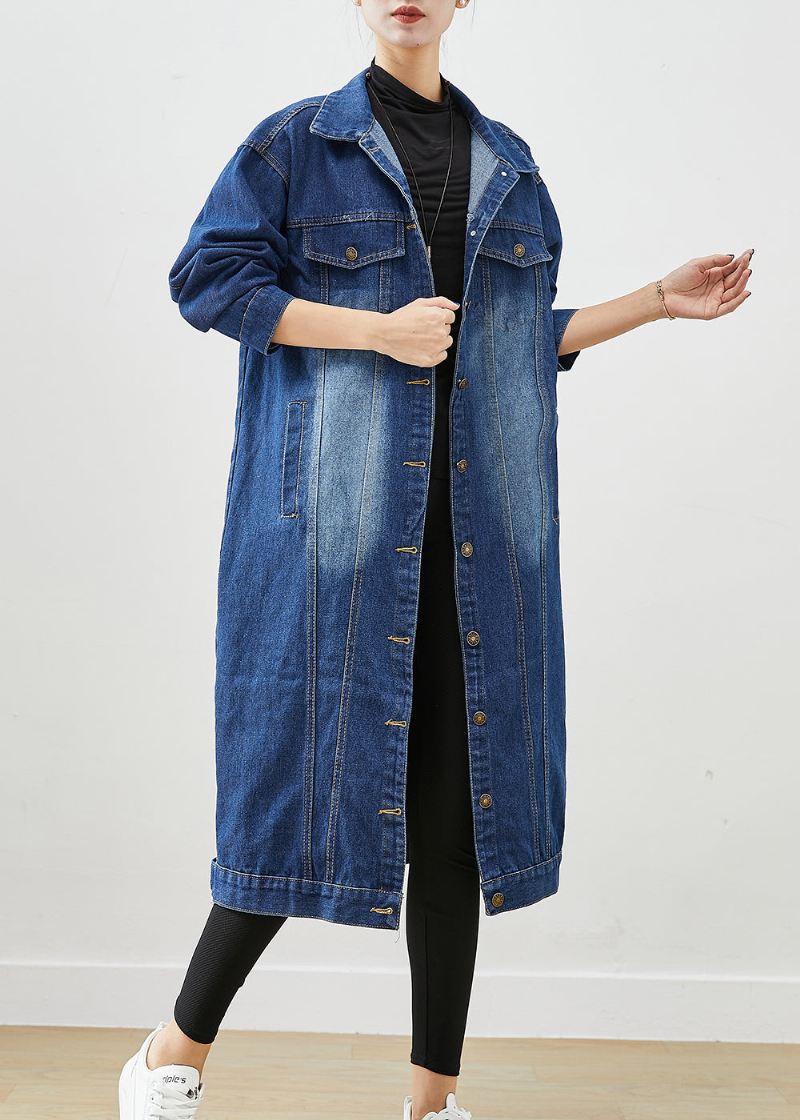 Moteblå Oversized Button Down Denim Trench Fall - Trenchcoats for kvinner