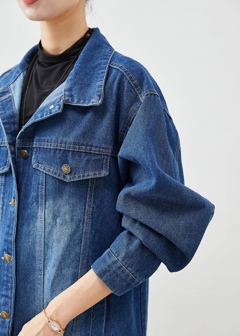 Moteblå Oversized Button Down Denim Trench Fall - Trenchcoats for kvinner